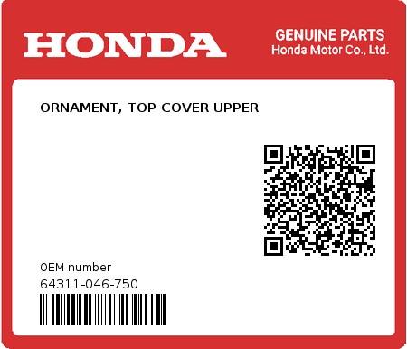 Product image: Honda - 64311-046-750 - ORNAMENT, TOP COVER UPPER  0
