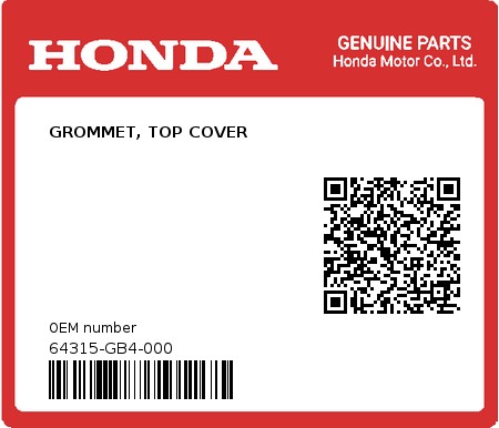 Product image: Honda - 64315-GB4-000 - GROMMET, TOP COVER  0