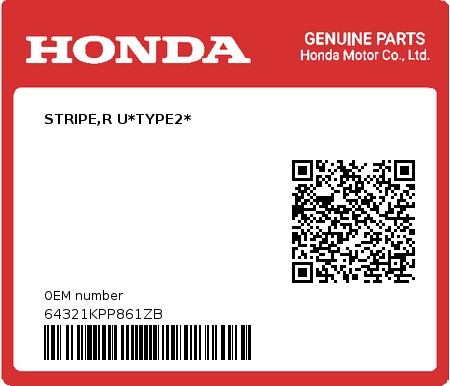Product image: Honda - 64321KPP861ZB - STRIPE,R U*TYPE2*  0