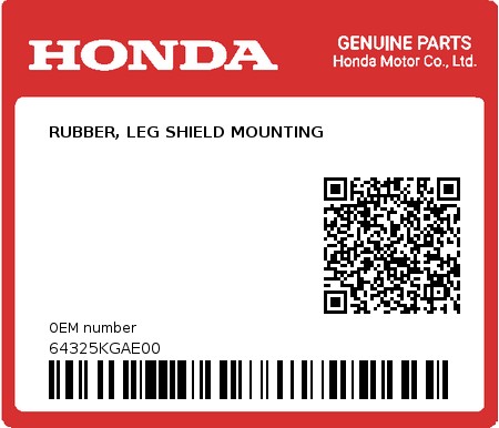 Product image: Honda - 64325KGAE00 - RUBBER, LEG SHIELD MOUNTING  0