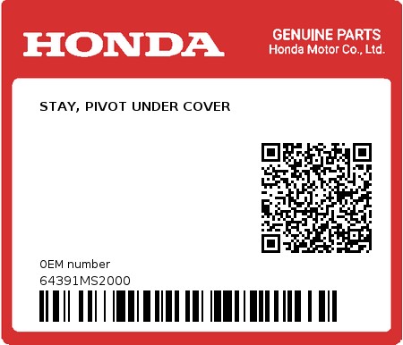 Product image: Honda - 64391MS2000 - STAY, PIVOT UNDER COVER  0