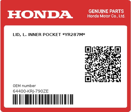 Product image: Honda - 64400-KRJ-790ZE - LID, L. INNER POCKET *YR287M*  0