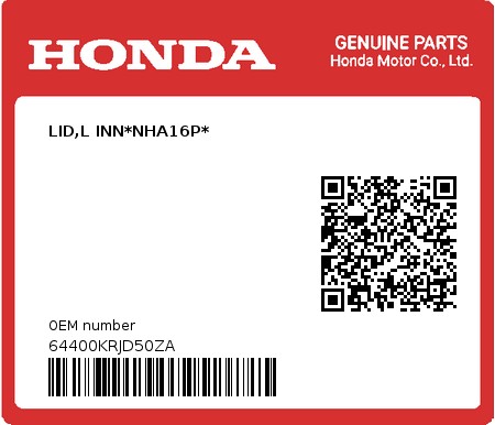 Product image: Honda - 64400KRJD50ZA - LID,L INN*NHA16P*  0