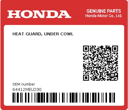 Product image: Honda - 64412MELD30 - HEAT GUARD, UNDER COWL  0