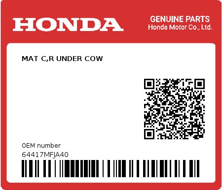 Product image: Honda - 64417MFJA40 - MAT C,R UNDER COW  0