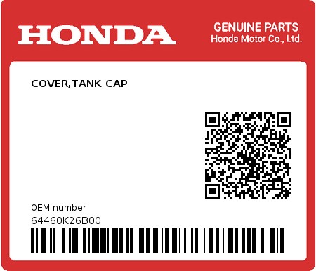 Product image: Honda - 64460K26B00 - COVER,TANK CAP  0
