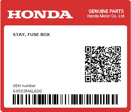 Product image: Honda - 64503MAL600 - STAY, FUSE BOX  0