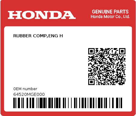 Product image: Honda - 64520MGE000 - RUBBER COMP,ENG H  0