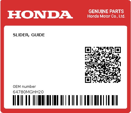 Product image: Honda - 64780MGHH20 - SLIDER, GUIDE  0