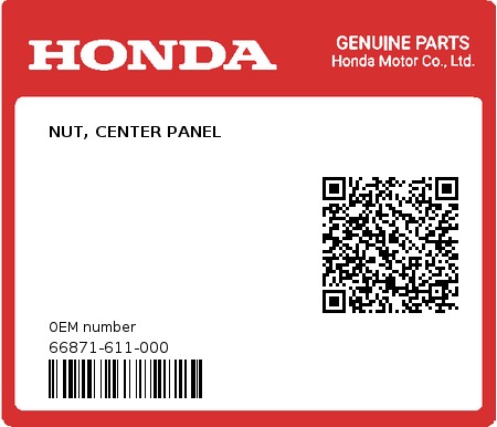Product image: Honda - 66871-611-000 - NUT, CENTER PANEL  0