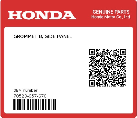 Product image: Honda - 70529-657-670 - GROMMET B, SIDE PANEL  0