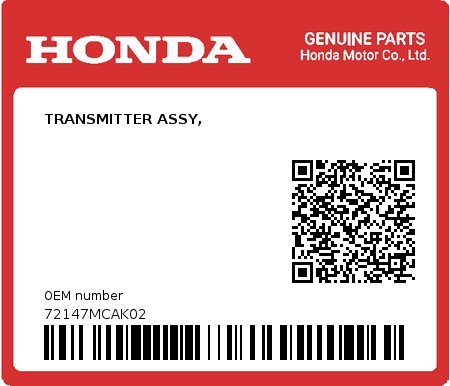 Product image: Honda - 72147MCAK02 - TRANSMITTER ASSY,  0