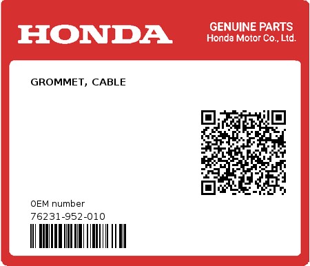 Product image: Honda - 76231-952-010 - GROMMET, CABLE  0