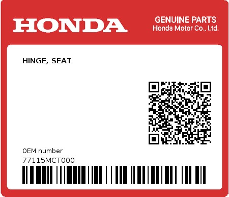 Product image: Honda - 77115MCT000 - HINGE, SEAT  0
