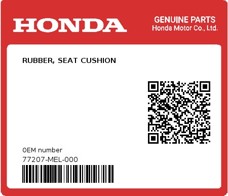 Product image: Honda - 77207-MEL-000 - RUBBER, SEAT CUSHION  0
