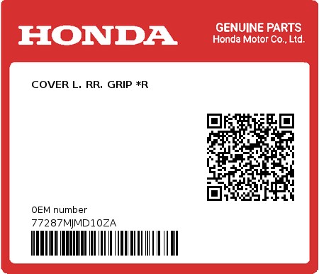 Product image: Honda - 77287MJMD10ZA - COVER L. RR. GRIP *R  0