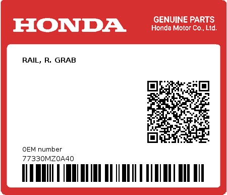 Product image: Honda - 77330MZ0A40 - RAIL, R. GRAB  0