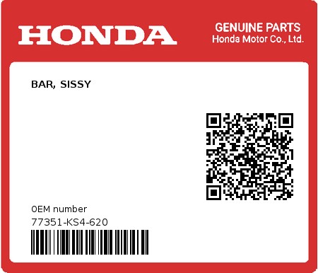 Product image: Honda - 77351-KS4-620 - BAR, SISSY  0