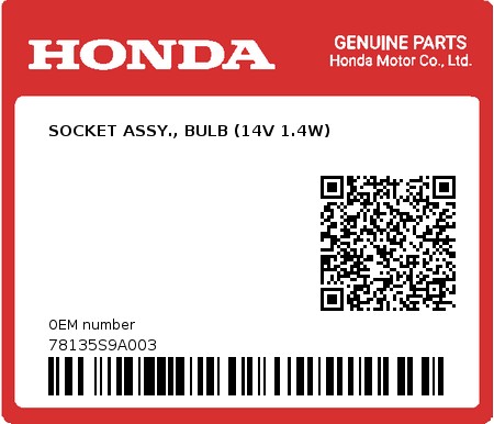 Product image: Honda - 78135S9A003 - SOCKET ASSY., BULB (14V 1.4W)  0