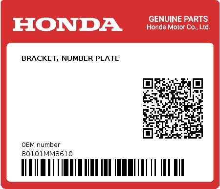 Product image: Honda - 80101MM8610 - BRACKET, NUMBER PLATE  0
