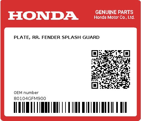 Product image: Honda - 80104GFM900 - PLATE, RR. FENDER SPLASH GUARD  0