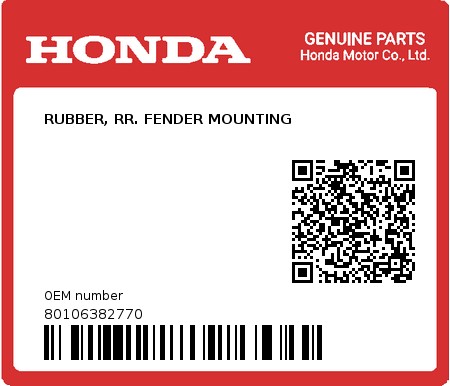 Product image: Honda - 80106382770 - RUBBER, RR. FENDER MOUNTING  0