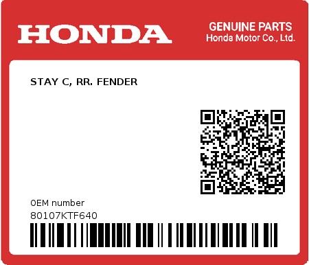 Product image: Honda - 80107KTF640 - STAY C, RR. FENDER  0