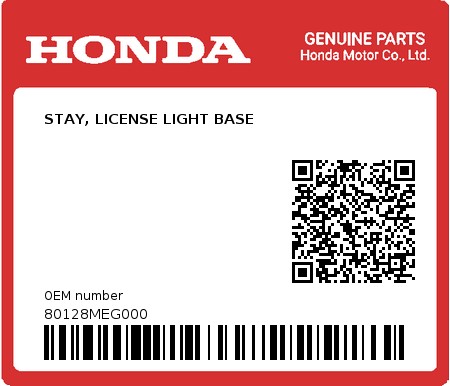 Product image: Honda - 80128MEG000 - STAY, LICENSE LIGHT BASE  0