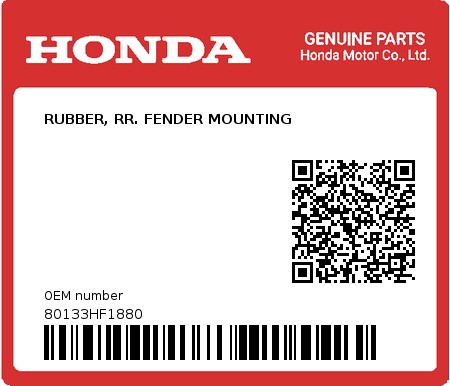 Product image: Honda - 80133HF1880 - RUBBER, RR. FENDER MOUNTING  0