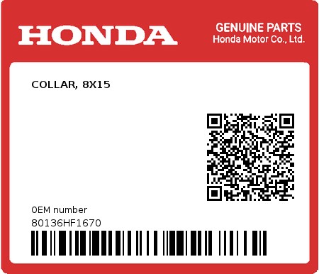 Product image: Honda - 80136HF1670 - COLLAR, 8X15  0