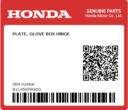 Product image: Honda - 81145KPR900 - PLATE, GLOVE BOX HINGE  0
