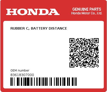 Product image: Honda - 83618307000 - RUBBER C, BATTERY DISTANCE  0