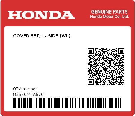 Product image: Honda - 83620MEA670 - COVER SET, L. SIDE (WL)  0