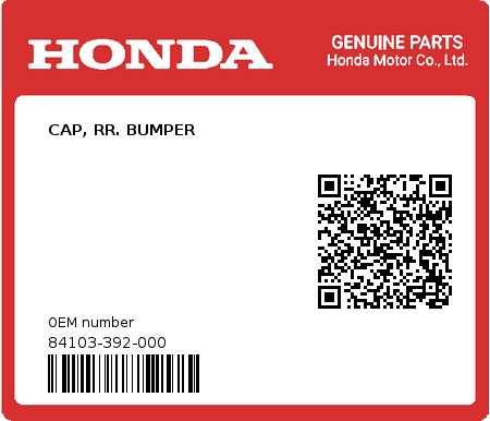 Product image: Honda - 84103-392-000 - CAP, RR. BUMPER  0
