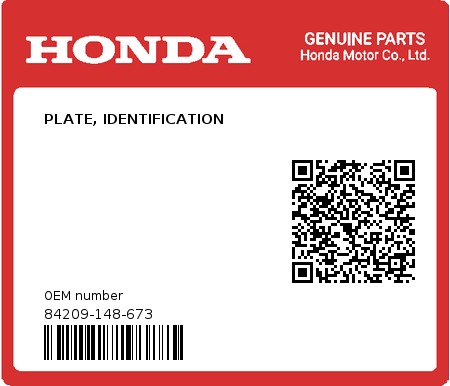 Product image: Honda - 84209-148-673 - PLATE, IDENTIFICATION  0