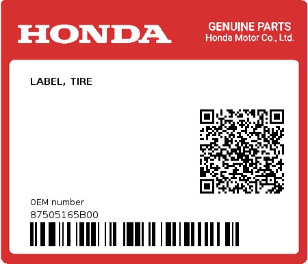 Product image: Honda - 87505165B00 - LABEL, TIRE  0