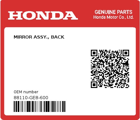 Product image: Honda - 88110-GE8-600 - MIRROR ASSY., BACK  0