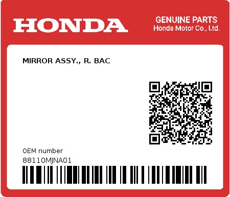 Product image: Honda - 88110MJNA01 - MIRROR ASSY., R. BAC  0