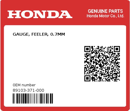 Product image: Honda - 89103-371-000 - GAUGE, FEELER, 0.7MM  0