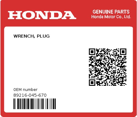 Product image: Honda - 89216-045-670 - WRENCH, PLUG  0