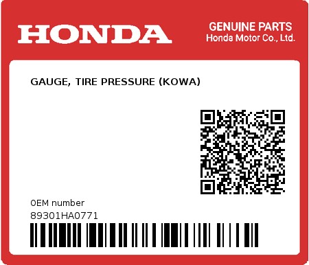 Product image: Honda - 89301HA0771 - GAUGE, TIRE PRESSURE (KOWA)  0