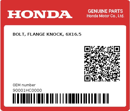Product image: Honda - 90001HC0000 - BOLT, FLANGE KNOCK, 6X16.5  0