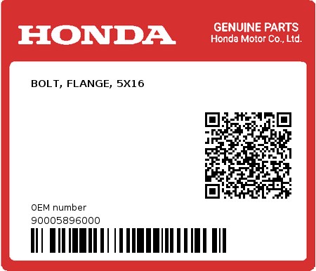 Product image: Honda - 90005896000 - BOLT, FLANGE, 5X16  0
