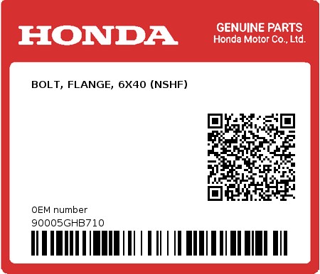 Product image: Honda - 90005GHB710 - BOLT, FLANGE, 6X40 (NSHF)  0