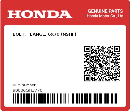 Product image: Honda - 90006GHB770 - BOLT, FLANGE, 6X70 (NSHF)  0