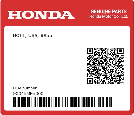 Product image: Honda - 90045ME5000 - BOLT, UBS, 8X55  0