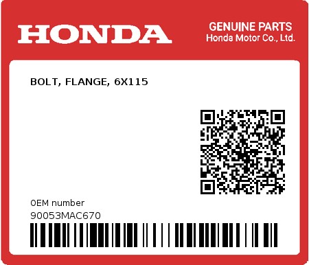 Product image: Honda - 90053MAC670 - BOLT, FLANGE, 6X115  0
