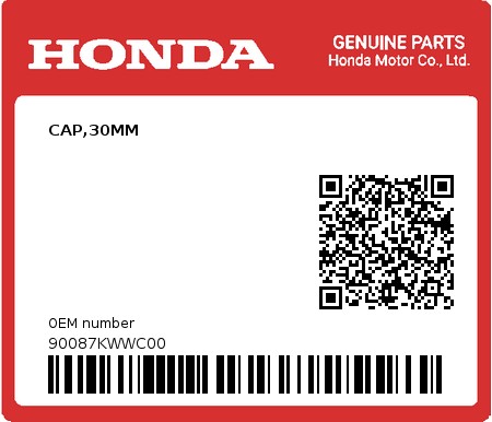 Product image: Honda - 90087KWWC00 - CAP,30MM  0