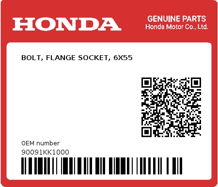Product image: Honda - 90091KK1000 - BOLT, FLANGE SOCKET, 6X55  0