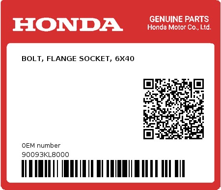 Product image: Honda - 90093KL8000 - BOLT, FLANGE SOCKET, 6X40  0